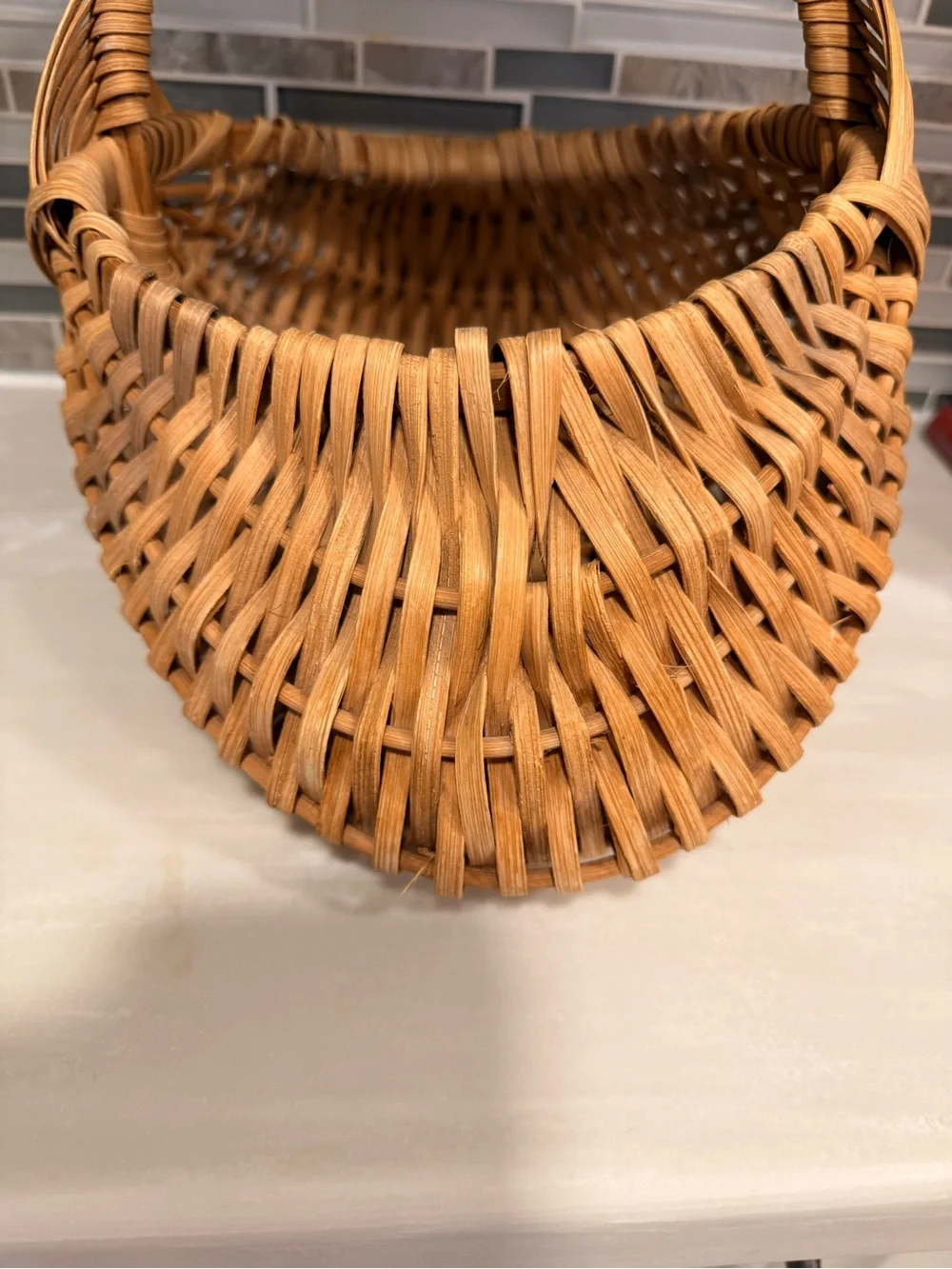 Vintage Primitive Buttocks Basket Gods Eye Twisted Handle
